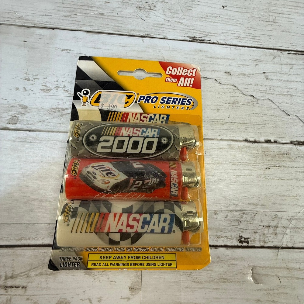 Vintage BIC Pro Series NASCAR 2000 Lighters 3 Pack Rusty Wallace Miller Lite New